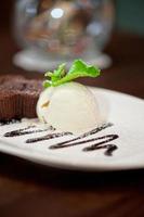 chocolate cake with ice cream photo
