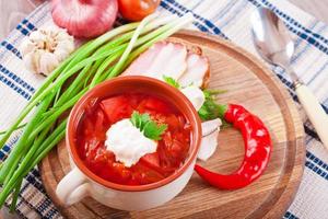 Red tomato soup with beets and sour cream