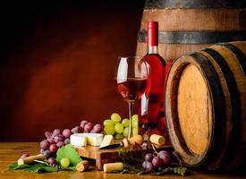 rose wine, grapes and cheese photo