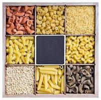 assortment of pasta in a wooden box
