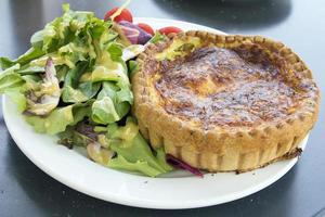 Quiche Lorraine Pastry with Salad Closeup