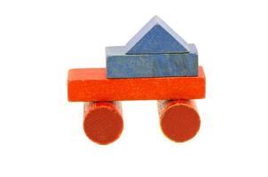 colorful used truck toy from wooden blocks