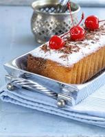 pound cake with powdered sugar and berries