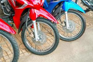 Motorcycles and motorcycle wheels. photo
