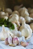 Garlic for cooking on the table of the kitchen photo