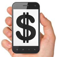 concepto de moneda: dólar en teléfono inteligente foto