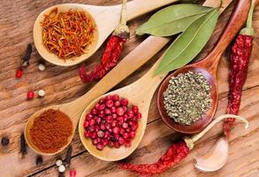 Different spices in the spoons photo