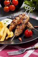 Barbecued kofta - kebeb with fries and vegetables photo
