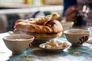 Crimean pita bread and hot tea. photo