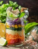 fresh colorful salad in the jar