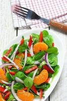 Salad of lamb's lettuce, mandarins, paprika, and onion photo