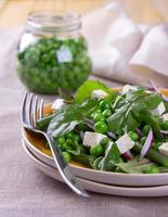 Salad with green peas, beans, red onion and feta cheese