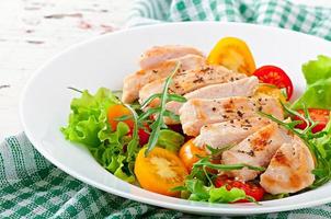 Grilled chicken breasts and fresh salad