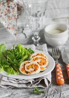 chicken roulade with pumpkin and fresh green leaf lettuce