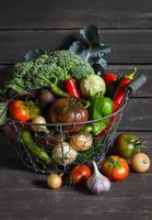 fresh garden vegetablesin vintage metal basket