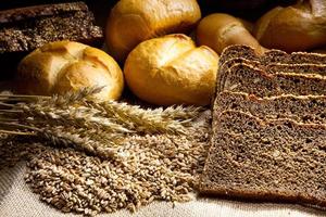 Wheat, corn and bread photo