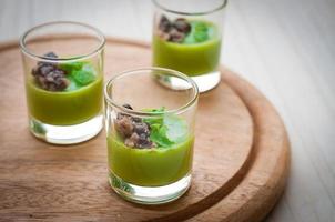 Green tea Panna Cotta with red beans photo