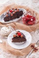 chocolate Walnut cake with cherries photo