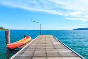 Kayak on Wooden Pier with Blue sea and sky