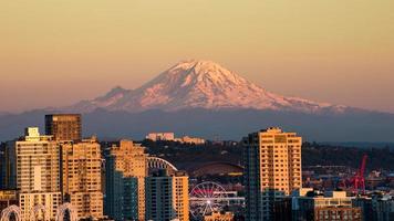 Beautiful Seattle in the Evening with Space Needle and Mt.Rainer