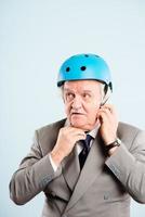 funny man wearing cycling helmet portrait real people high definition photo