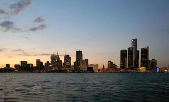 Nighttime skyline of Detroit photo