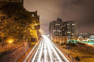 New york Light beams from cars at night