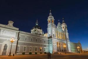 Almudena Cathedral at night in Madrid photo