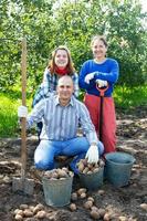 family with harvested potatoes