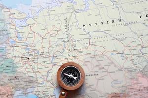 Travel destination Moscow Russia, map with compass