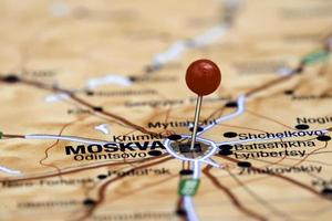 Moscow pinned on a map of europe photo