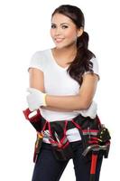 female construction worker ready to work photo