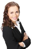 Happy smiling business woman, over white photo