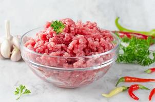 Raw ground beef and ingredients