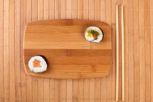 Japan sushi rolls on bamboo