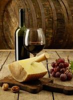 Wine, grapes and cheddar photo