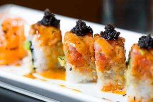 Salmon sushi roll photo