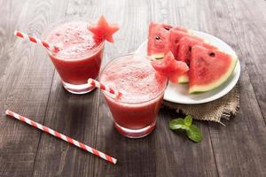 Healthy watermelon smoothie with of watermelon in star shape on photo