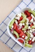 Water Melon Salad with feta, cucumber and red onion photo