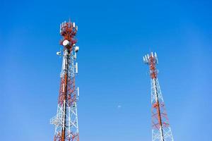 Mobile (cellular) tower antennas with blue sky background.