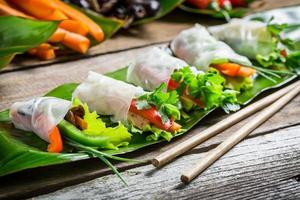 Spring rolls with vegetables and chicken photo