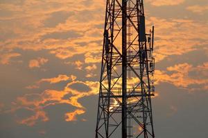 Communication tower during sunset