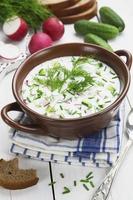 Cold summer soup with yogurt and vegetables photo