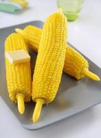Steamed corn cobs on a plate