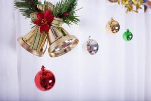 christmas background, bell decorate on white curtain