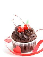 Cupcake de chocolate festivo (cumpleaños, día de San Valentín) foto