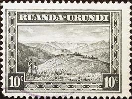 Mountain scene on old stamp of Ruanda-Urundi photo