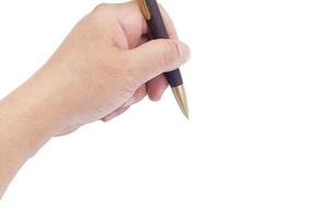 Hand holding a pen with empty space on the right