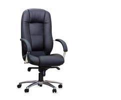 The office chair from black leather. Isolated photo