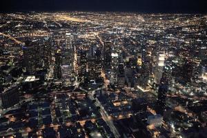 Downtown Los Angeles night aerial.